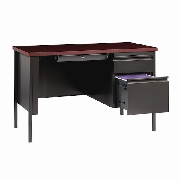 Alera Single Pedestal Steel Desk, 45 in. x 24 in. x 29.5 in., Mahogany/Charcoal, Charcoal Legs - ALEHSD4524CM
