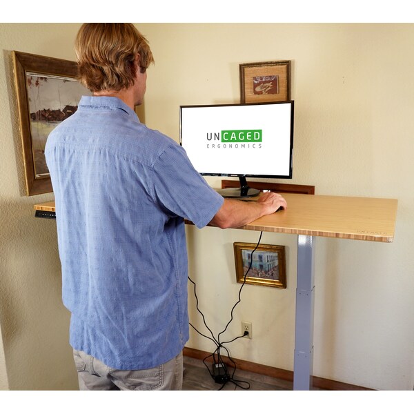 Uncaged Ergonomics RiseUpElectricStandingDesk60X30"BambooDesktopSitStandOffice, Rugb - RUGB