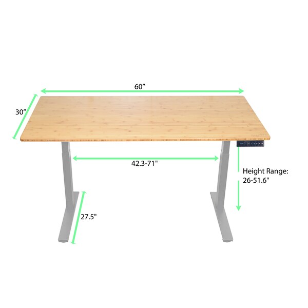 Uncaged Ergonomics RiseUpElectricStandingDesk60X30"BambooDesktopSitStandOffice, Rugb - RUGB