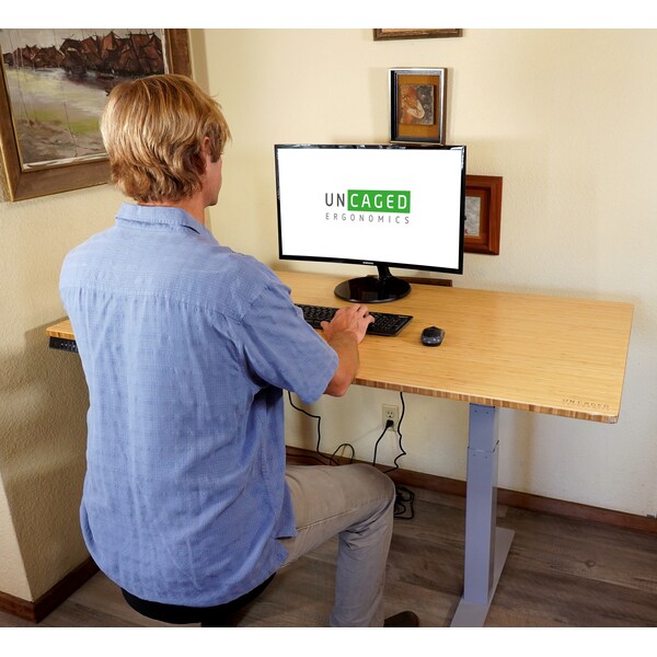 Uncaged Ergonomics RiseUpElectricStandingDesk60X30"BambooDesktopSitStandOffice, Rugb - RUGB