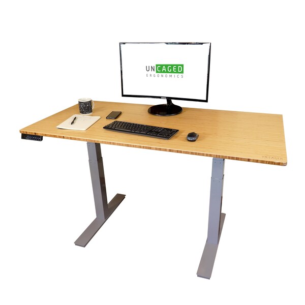 Uncaged Ergonomics RiseUpElectricStandingDesk60X30"BambooDesktopSitStandOffice, Rugb - RUGB