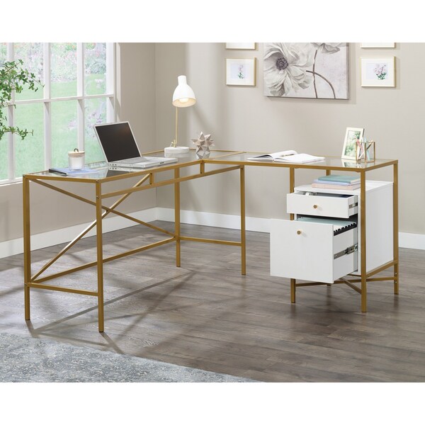 Sauder 59.06 in D X 30 in H, 59.06 in W X Engineered Wood, Metal, Glass - 433646