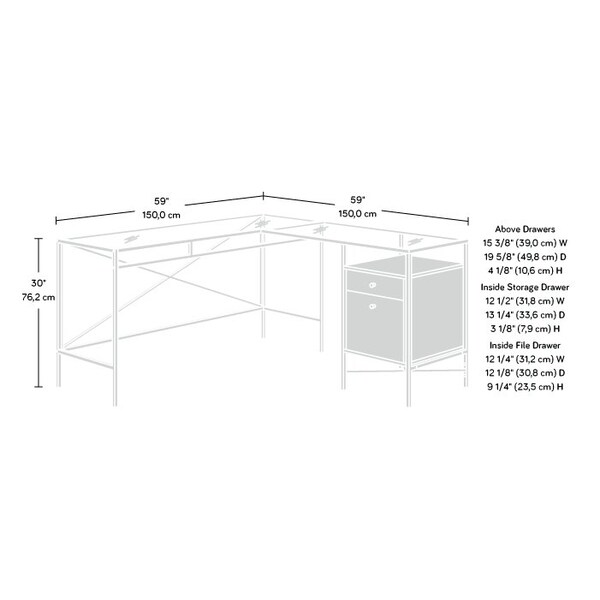 Sauder 59.06 in D X 30 in H, 59.06 in W X Engineered Wood, Metal, Glass - 433646