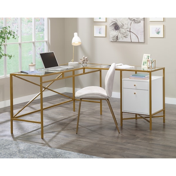 Sauder 59.06 in D X 30 in H, 59.06 in W X Engineered Wood, Metal, Glass - 433646