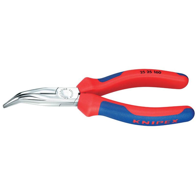 KNIPEX 6-1/4 in. Angled Long Nose Pliers with Cutter Comfort Grip and Chrome Plating - 25 25 160