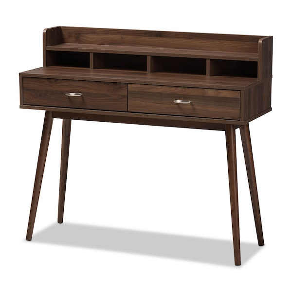 Baxton Studio Disa Mid-Century Modern Walnut Brown Finished 2-Drawer Desk - 142-8005