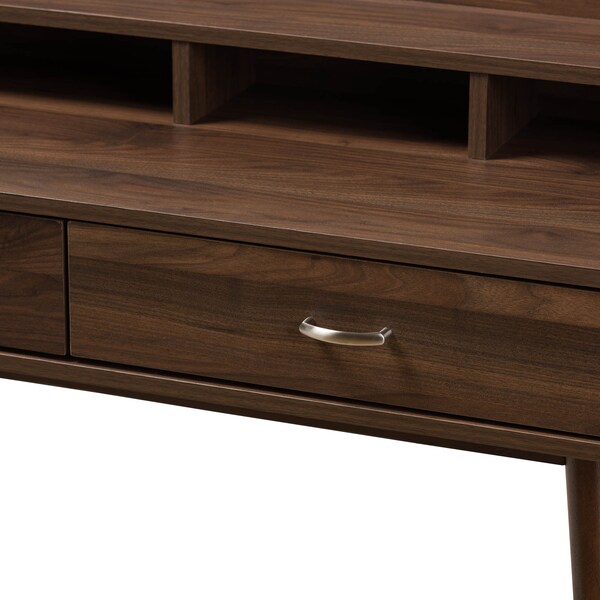 Baxton Studio Disa Mid-Century Modern Walnut Brown Finished 2-Drawer Desk - 142-8005
