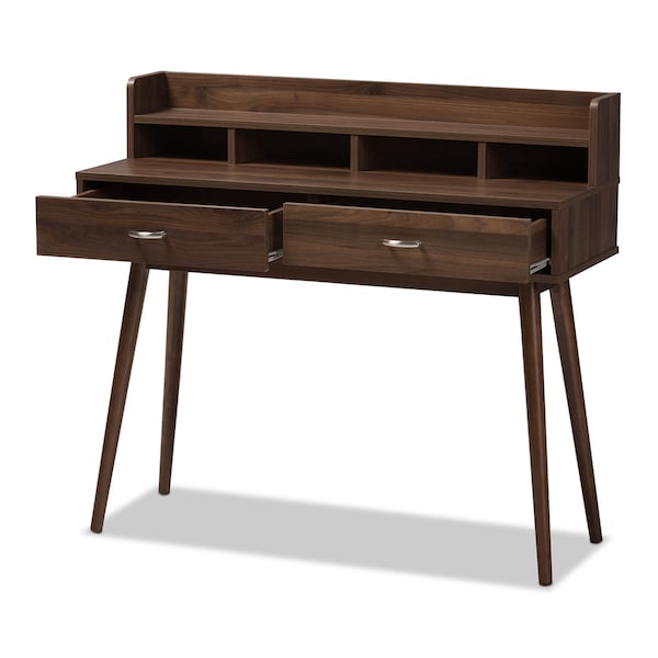 Baxton Studio Disa Mid-Century Modern Walnut Brown Finished 2-Drawer Desk - 142-8005