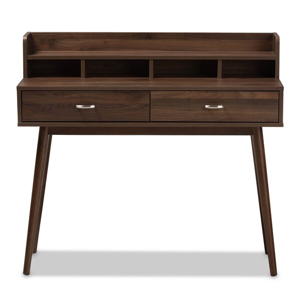 Baxton Studio Disa Mid-Century Modern Walnut Brown Finished 2-Drawer Desk - 142-8005