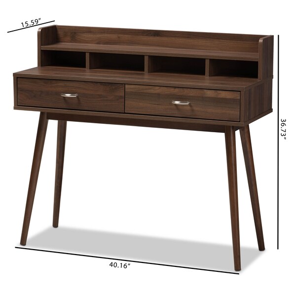 Baxton Studio Disa Mid-Century Modern Walnut Brown Finished 2-Drawer Desk - 142-8005