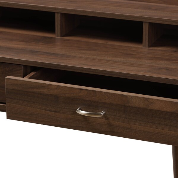 Baxton Studio Disa Mid-Century Modern Walnut Brown Finished 2-Drawer Desk - 142-8005