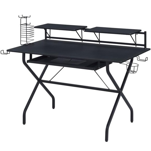 Acme Wooden Top 2-Shelf Computer Desk with Keyboard Tray in Black - ER-0189BK