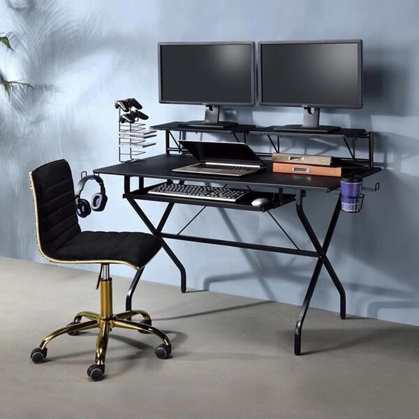 Acme Wooden Top 2-Shelf Computer Desk with Keyboard Tray in Black - ER-0189BK