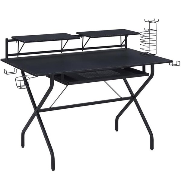 Acme Wooden Top 2-Shelf Computer Desk with Keyboard Tray in Black - ER-0189BK