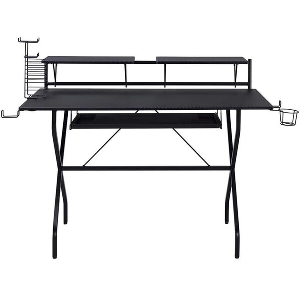 Acme Wooden Top 2-Shelf Computer Desk with Keyboard Tray in Black - ER-0189BK