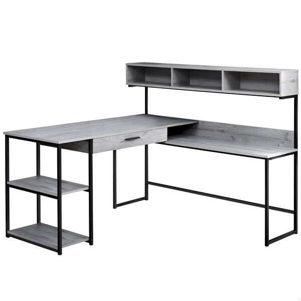 Homeroots 47.25 in. Grey MDF & Black Metal Corner Computer Desk - 333394