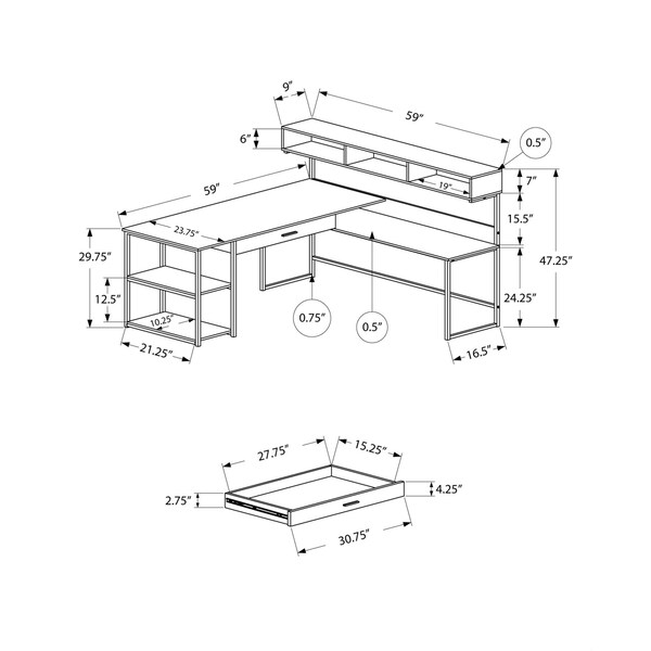 Homeroots 47.25 in. Grey MDF & Black Metal Corner Computer Desk - 333394