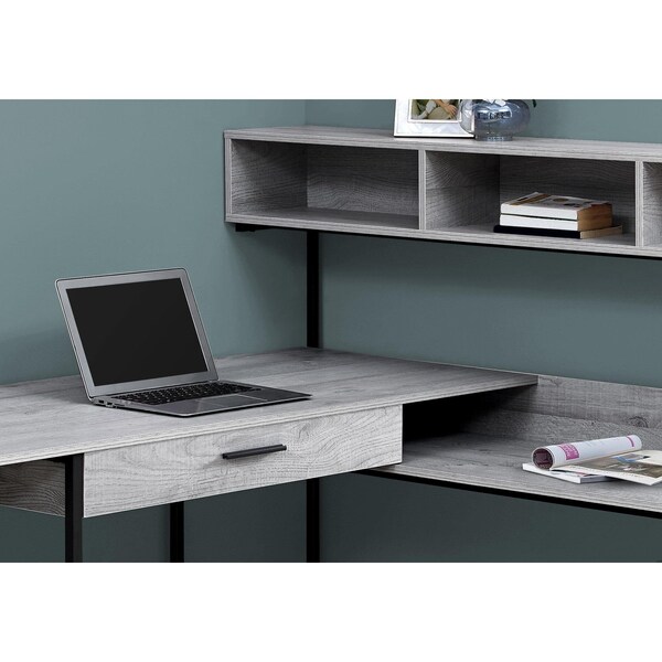 Homeroots 47.25 in. Grey MDF & Black Metal Corner Computer Desk - 333394