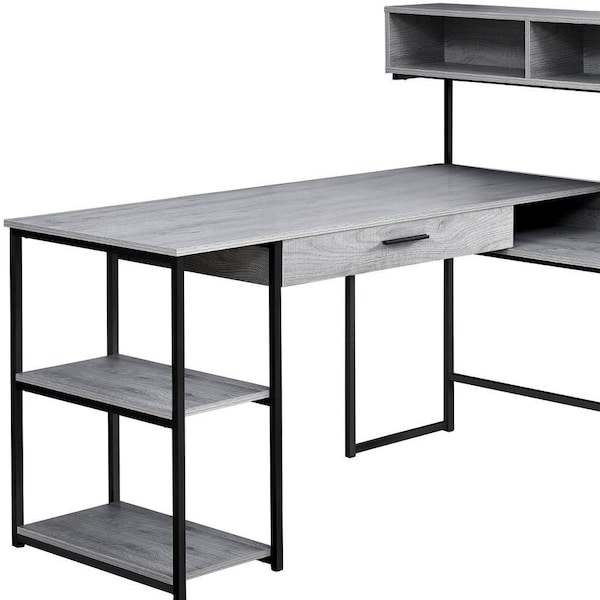 Homeroots 47.25 in. Grey MDF & Black Metal Corner Computer Desk - 333394