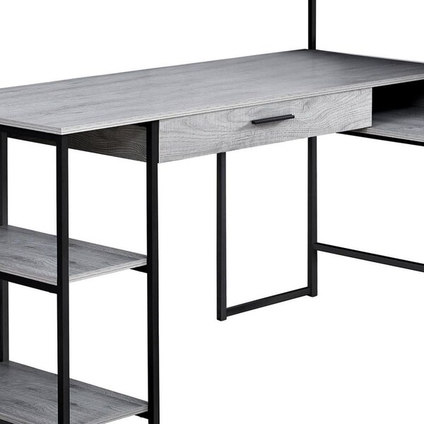 Homeroots 47.25 in. Grey MDF & Black Metal Corner Computer Desk - 333394