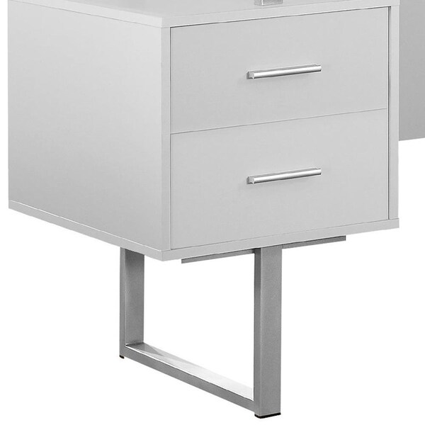 Homeroots 30.25 in. White Particle Board & Silver Metal Computer Desk with a Hollow Core - 333367