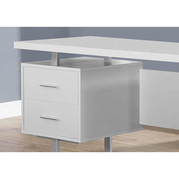 Homeroots 30.25 in. White Particle Board & Silver Metal Computer Desk with a Hollow Core - 333367