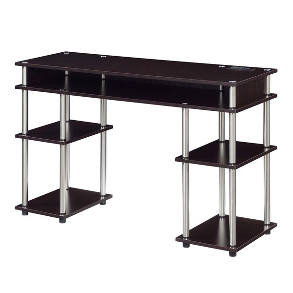 Convenience Concepts Designs2Go No Tools Student Desk with Charging Station, Espresso - HI2540337