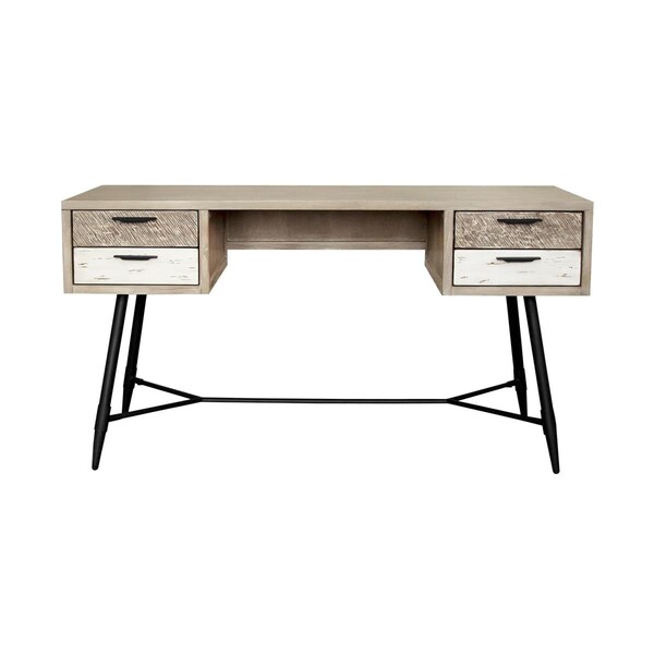 Armen Living Bridges 4 Drawer Desk in Two Tone Acacia Wood - LCBRDEGR