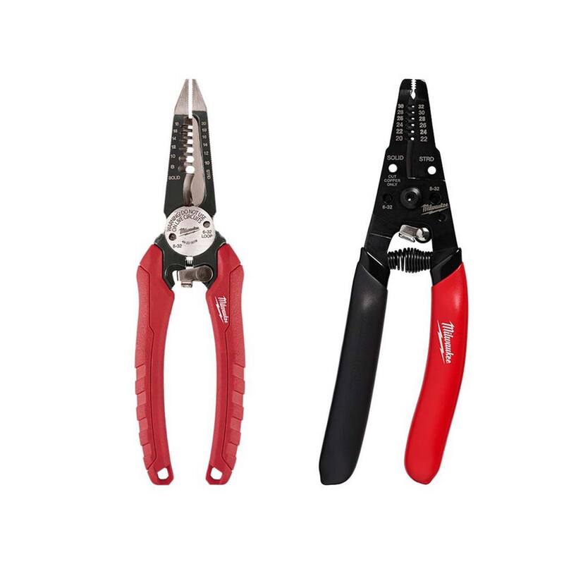 Milwaukee 7.75 in. Combination Electricians 6-in-1 Wire Strippers Pliers with 20-32 AWG Low Voltage Wire Stripper/Cutter (2-Piece) - 48-22-3079-48-22-3080