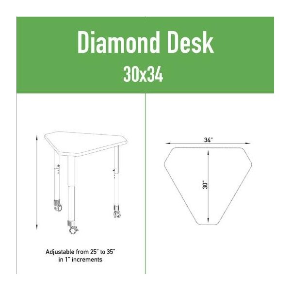 Correll Diamond 34 in W, 30 in L, 25 in to 35 in H, Particleboard, Gray Granite - AD3034TF-DIA-15-09-37
