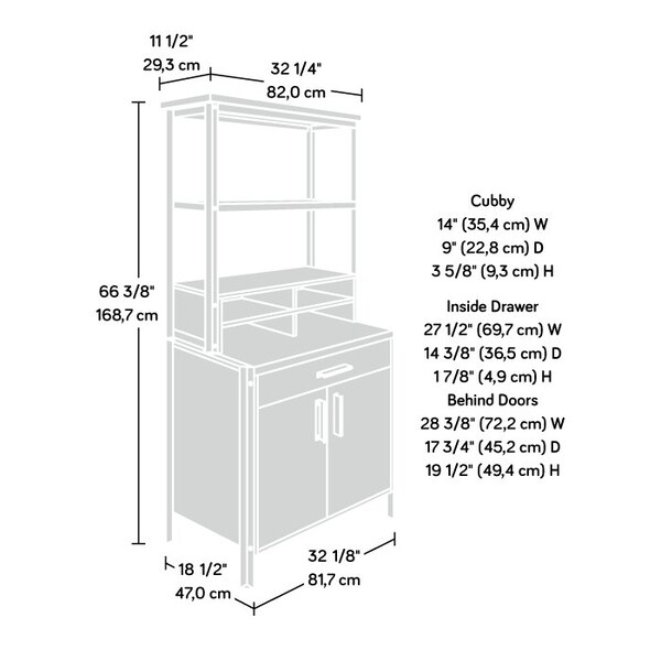 Sauder 18.504 in D X 66.417 in H, 32.283 in W X Engineered wood, Metal, Barrel Oak - 443693