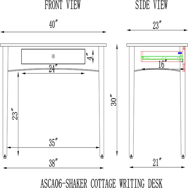 Alaterre Furniture Shaker Cottage 40"W Desk, Espresso - ASCA06P0