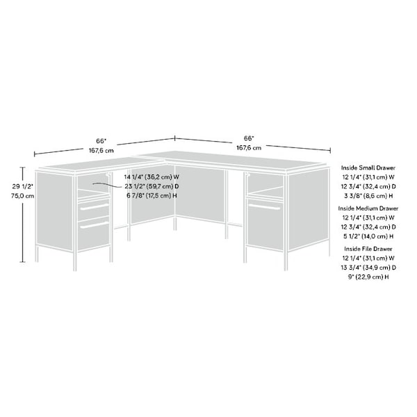 Sauder 65.98 in D X 29.53 in H, 65.98 in W X Engineered wood, Metal - 423720