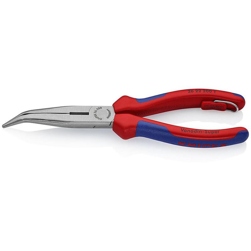 KNIPEX 8 in. Angled Long Nose Pliers with Side Cutter and Dual-Component Comfort GripsTether Attachment - 26 22 200 T BKA