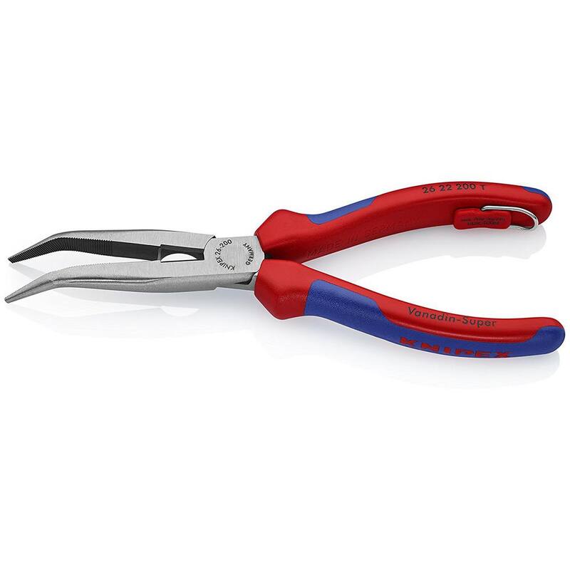 KNIPEX 8 in. Angled Long Nose Pliers with Side Cutter and Dual-Component Comfort GripsTether Attachment - 26 22 200 T BKA