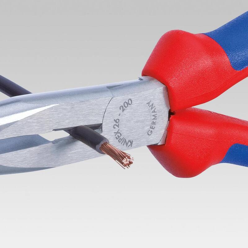 KNIPEX 8 in. Angled Long Nose Pliers with Side Cutter and Dual-Component Comfort GripsTether Attachment - 26 22 200 T BKA