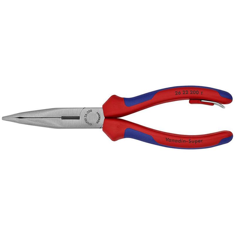 KNIPEX 8 in. Angled Long Nose Pliers with Side Cutter and Dual-Component Comfort GripsTether Attachment - 26 22 200 T BKA