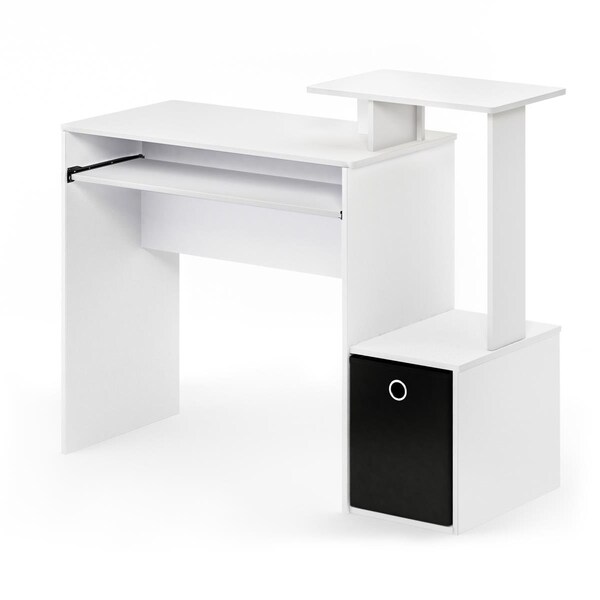 Furinno 12095WH-BK Econ Multipurpose Home Office Computer Writing Desk with Bin - White - 12095WH/BK