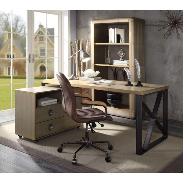 Homeroots 31 x 34 x 70 in. Gold Aluminum, Metal & Engineered Wood Desk - 347513