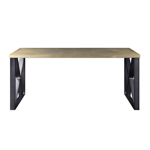 Homeroots 31 x 34 x 70 in. Gold Aluminum, Metal & Engineered Wood Desk - 347513