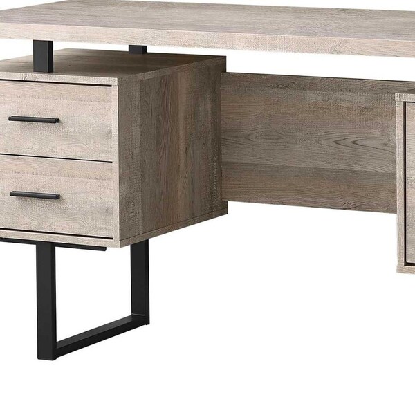 Homeroots 30.25 in. Taupe Reclaimed Wood Particle Board & Black Metal Computer Desk - 333519