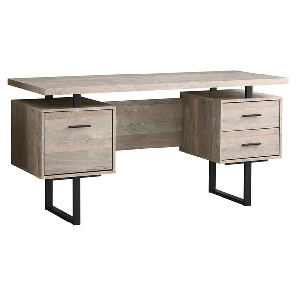 Homeroots 30.25 in. Taupe Reclaimed Wood Particle Board & Black Metal Computer Desk - 333519