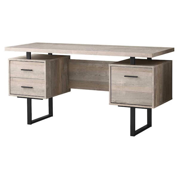 Homeroots 30.25 in. Taupe Reclaimed Wood Particle Board & Black Metal Computer Desk - 333519