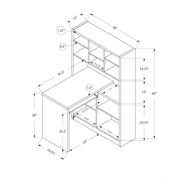 Homeroots 60 in. Dark Taupe Particle BoardHollow Core & MDF Computer Desk - 333347