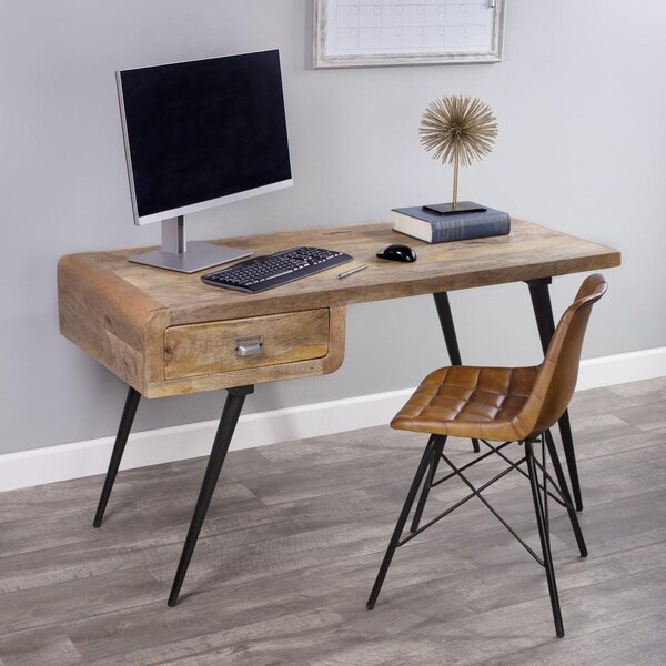 Homeroots 30 x 54.25 x 24.5 in. Natural Wood & Metal Desk - 389438
