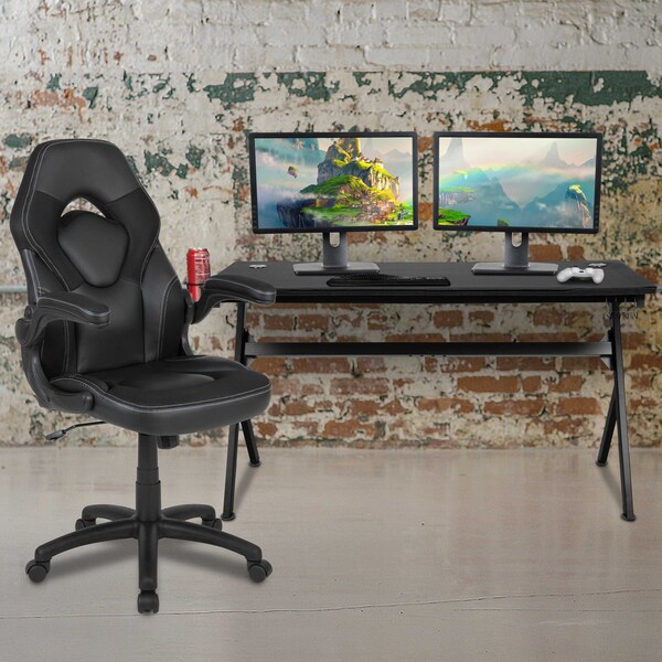 Flash Furniture Black Gaming Desk and Chair Set with Cup Holder - BLN-X10D1904L-BK-GG