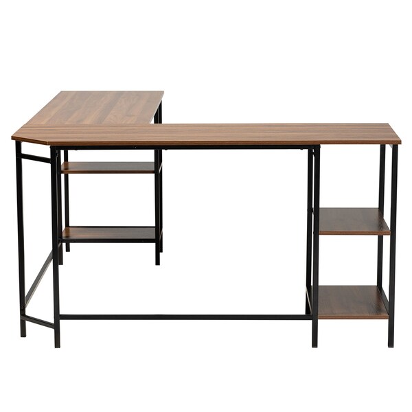 Baxton Studio 55.1" D X 66.1" W X Powder-Coated Metal/Particle Board, Walnut Brown/Black - 229-12496-ZORO