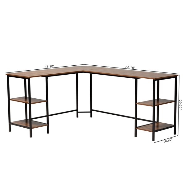 Baxton Studio 55.1" D X 66.1" W X Powder-Coated Metal/Particle Board, Walnut Brown/Black - 229-12496-ZORO