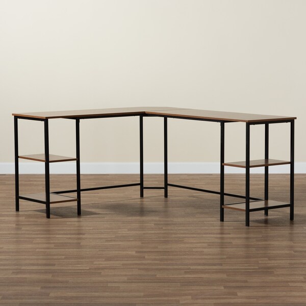 Baxton Studio 55.1" D X 66.1" W X Powder-Coated Metal/Particle Board, Walnut Brown/Black - 229-12496-ZORO