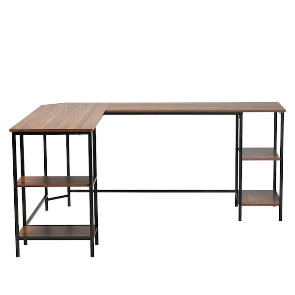 Baxton Studio 55.1" D X 66.1" W X Powder-Coated Metal/Particle Board, Walnut Brown/Black - 229-12496-ZORO
